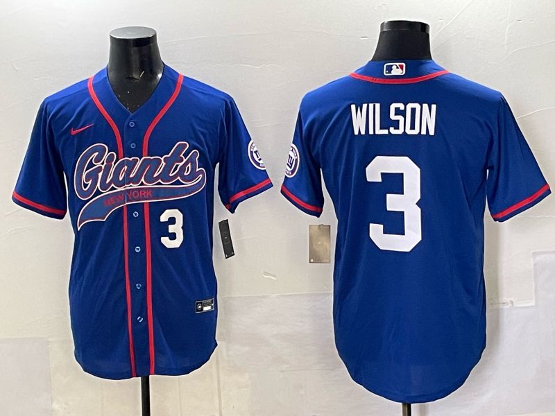 Men 2025 New York Giants #3 Wilson Blue Joint Name Nike Limited NFL Jersey style 03->new york giants->NFL Jersey